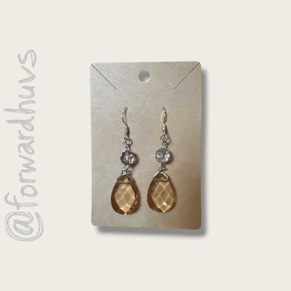 Faceted Champagne Acrylic Teardrop Dangle Earrings Handmade Boho